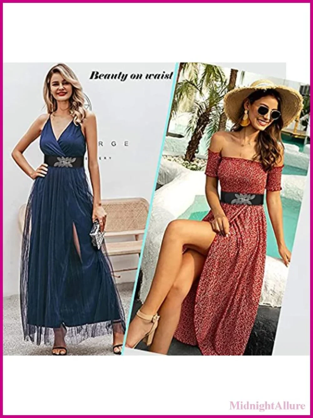 Women's Stretchy Wide Belt Leaf Buckle Waist Belt for Dress